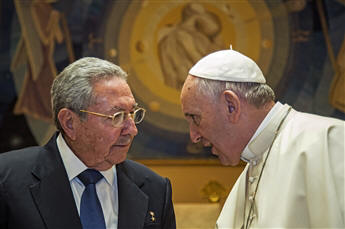In an unusual drop-in, Pope Francis on Sunday met for an hour with Cuba's Raul Castro, leaving the latter gushing.