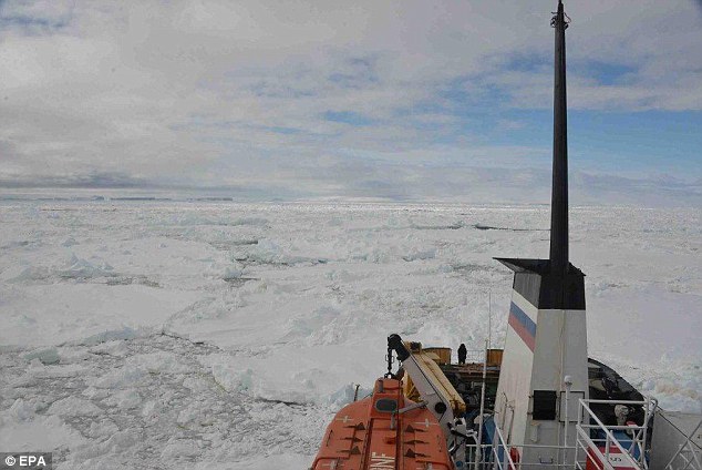 Bleak: The ship has been stranded in the barren, frozen landscape since Christmas