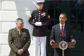 Joint Chiefs Vice Chairman Gen. James Cartwright appears with President Obama during an event for the Wounded Warrior Project in Washington on May 4,...